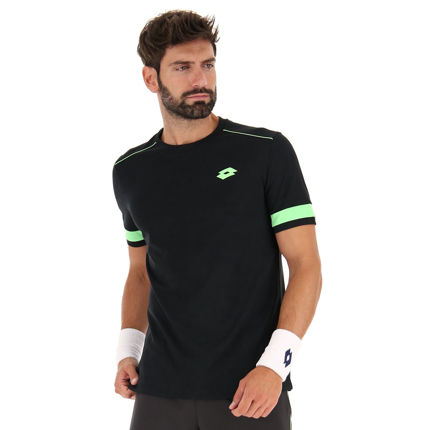 Lotto Sport All Black/Green Apple Neo Men's Black Superrapida Tee